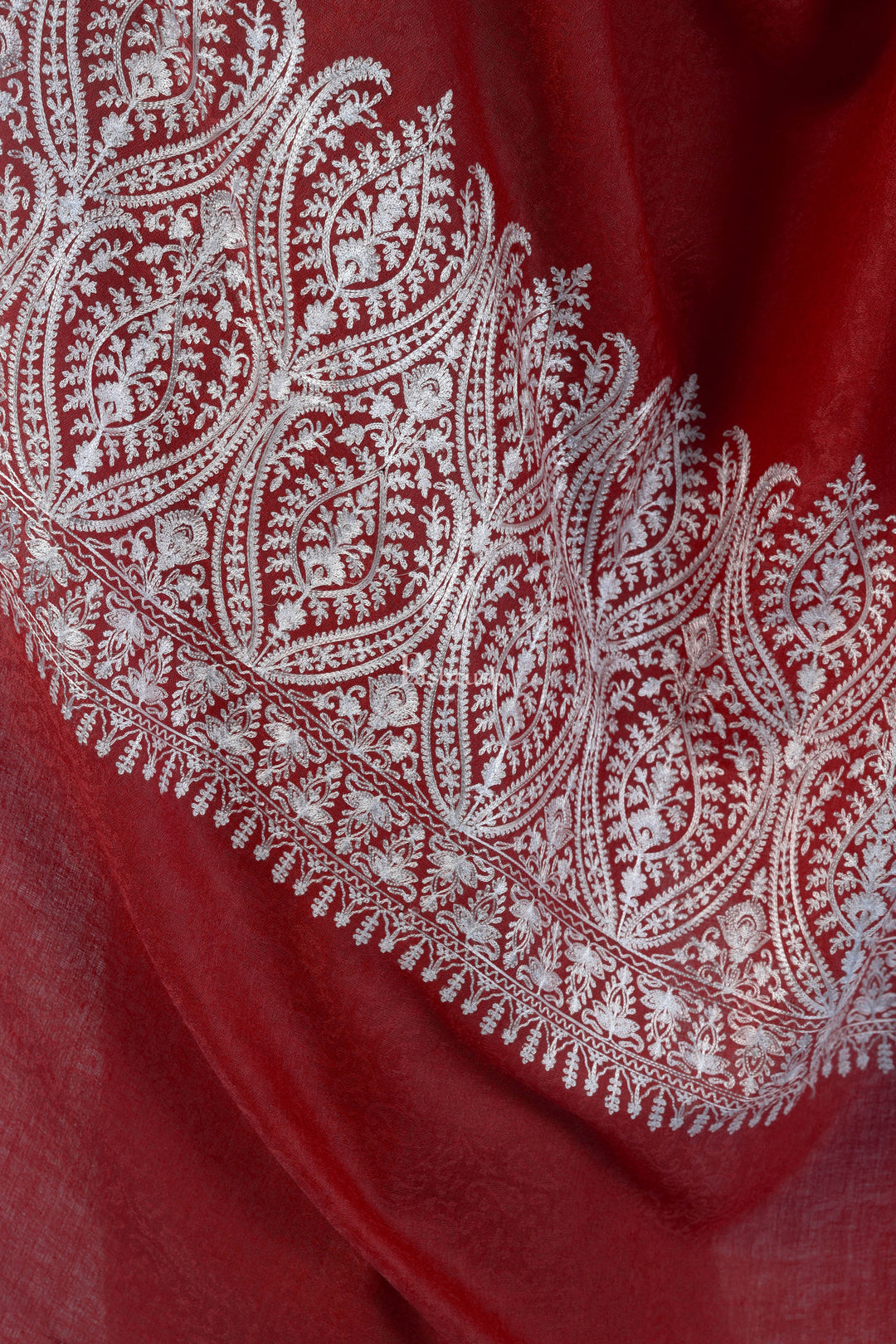 Pashtush India Womens Shawls Pashtush Womens Fine Wool Shawl, With Tone On Tone Nalki Embroidery, Soft And Warm, Red