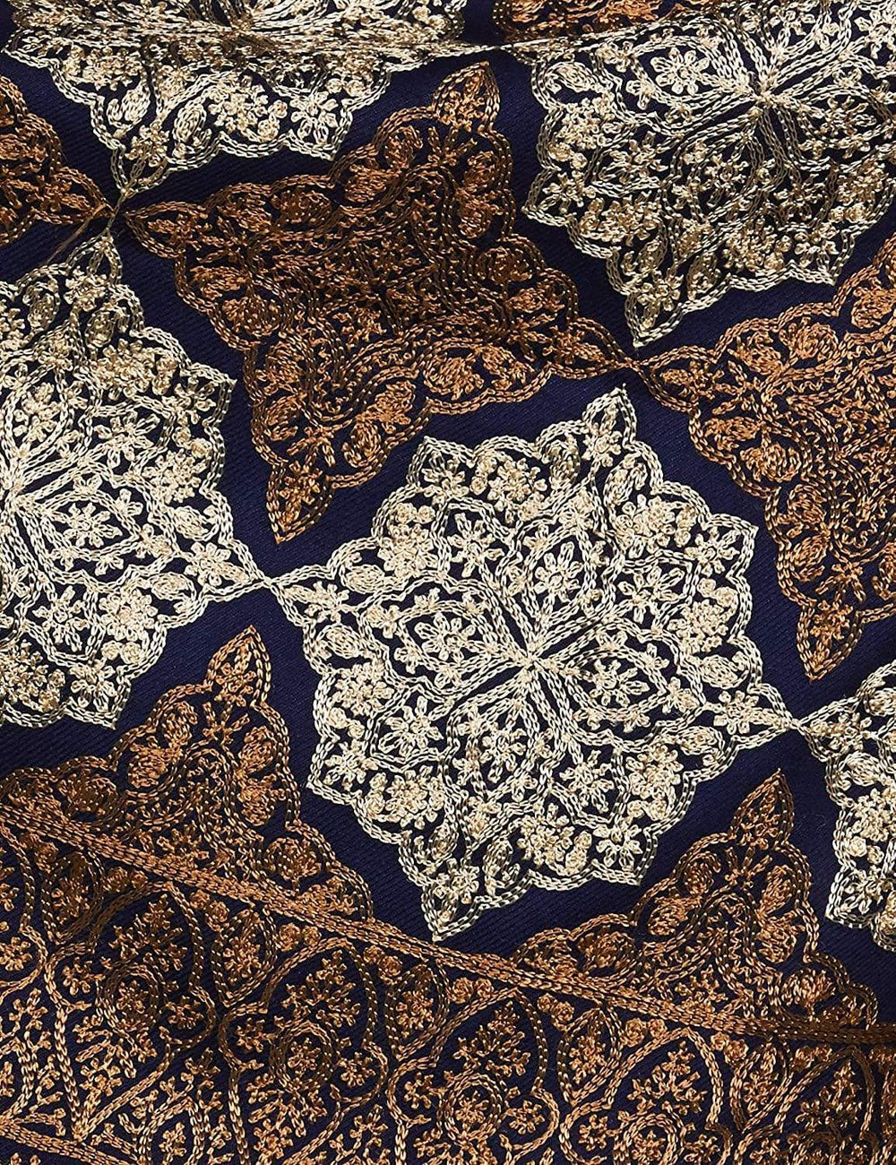 Pashtush India 100x200 Pashtush Womens Fine Wool, Silky Nalki Embroidery Needlework Stole, Navy Blue