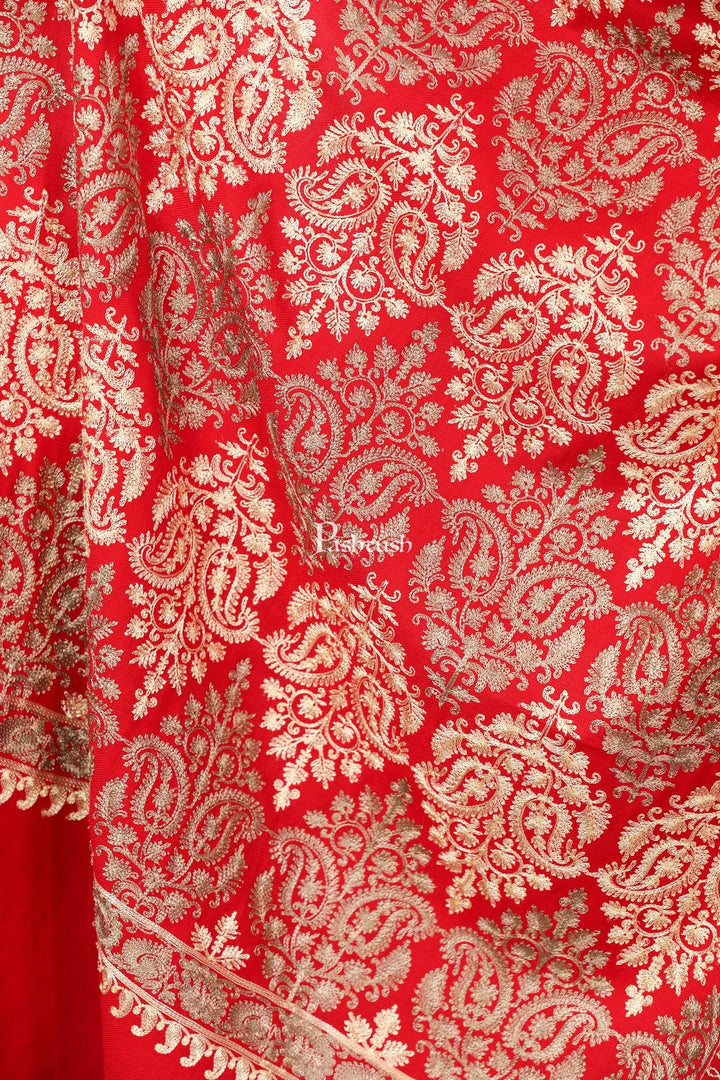 Pashtush Store Stole Pashtush Womens Fine Wool, Silky Nalki Embroidery Needlework Stole, Scarlet red
