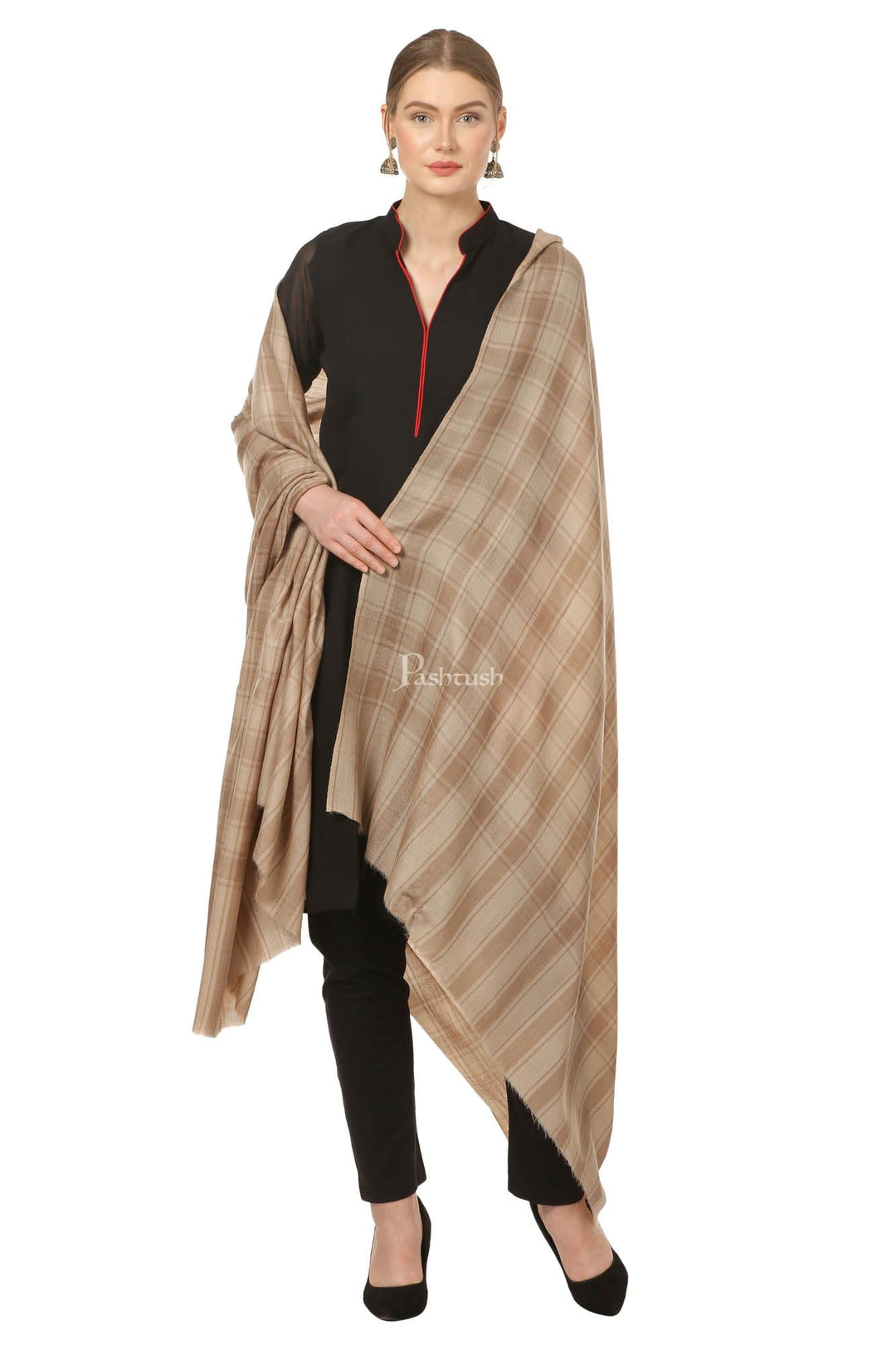 Pashtush India Womens Shawls Pashtush Womens Fine Wool, Soft And Warm, Check Shawl