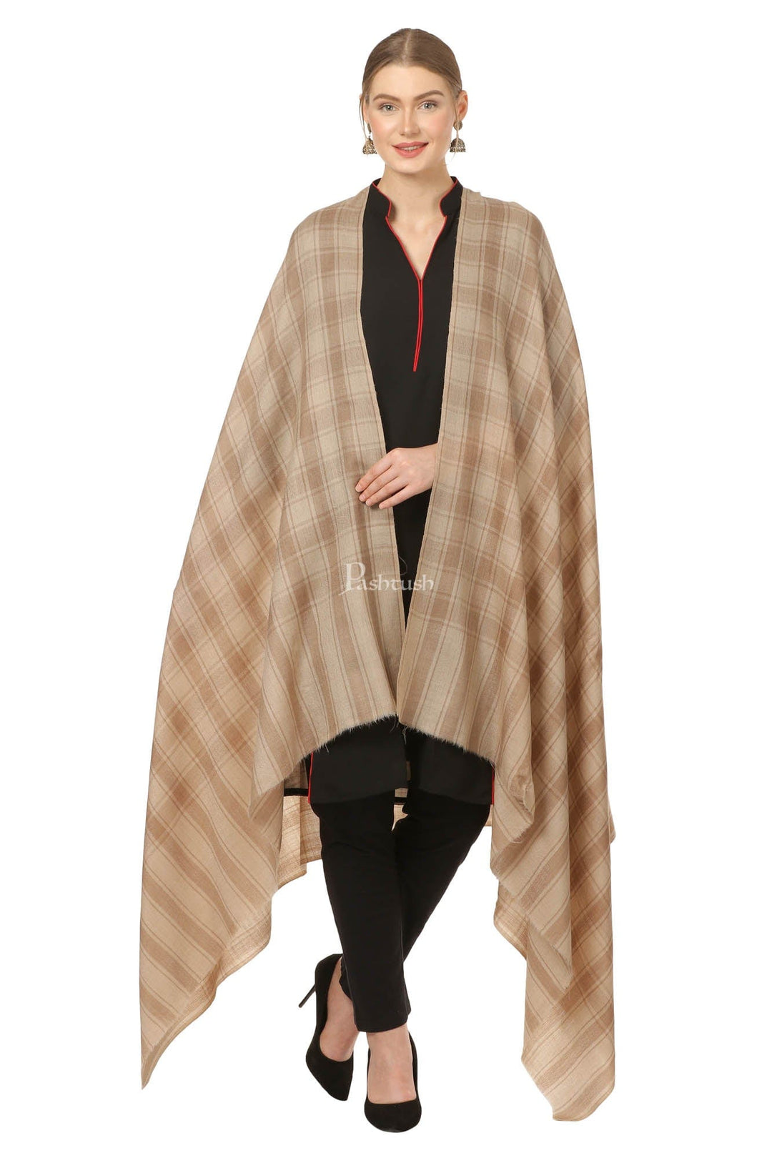 Pashtush India Womens Shawls Pashtush Womens Fine Wool, Soft And Warm, Check Shawl