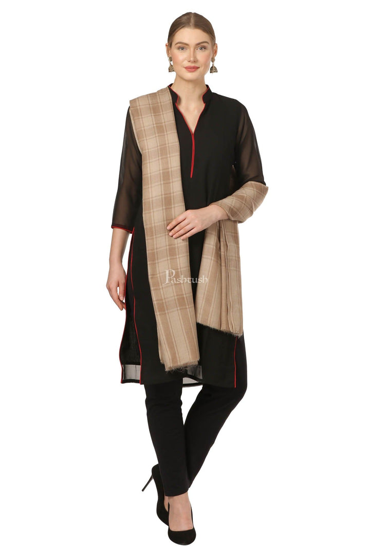 Pashtush India Womens Shawls Pashtush Womens Fine Wool, Soft And Warm, Check Shawl