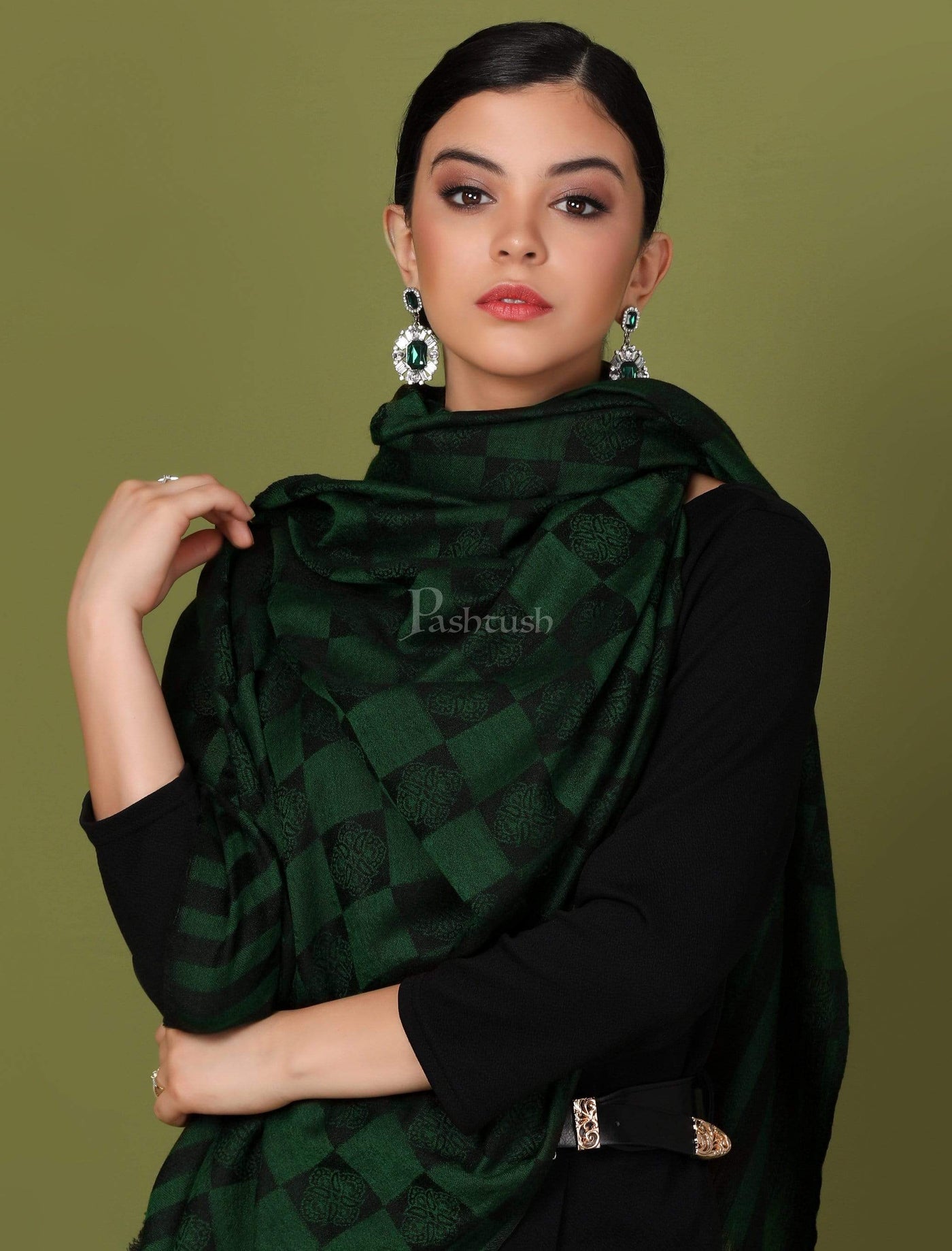 Pashtush India 70x200 Pashtush Womens Fine Wool, Soft and Warm, Checkered stole