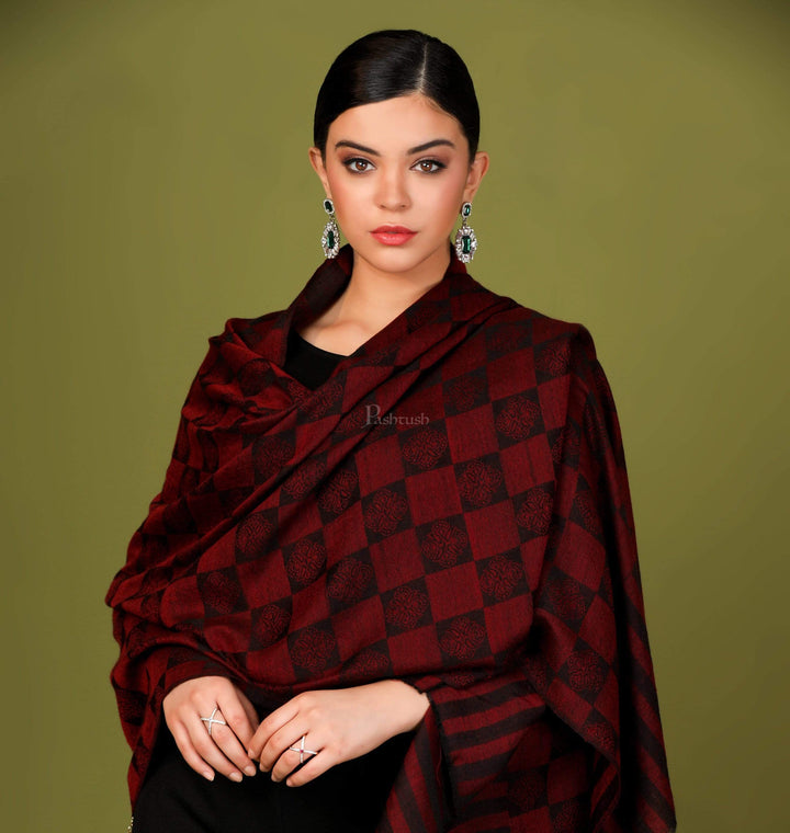 Pashtush India 70x200 Pashtush Womens Fine Wool, Soft and Warm, Checkered stole