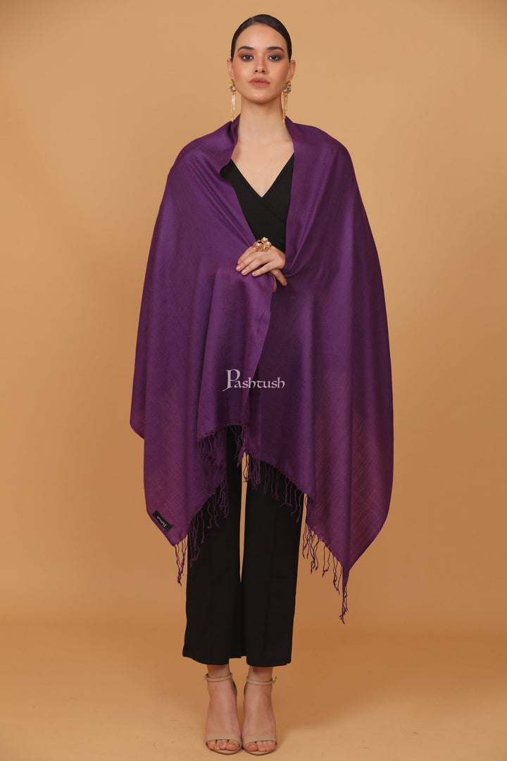 Pashtush India Womens Stoles and Scarves Scarf Pashtush womens Fine Wool stole, plain design, Purple