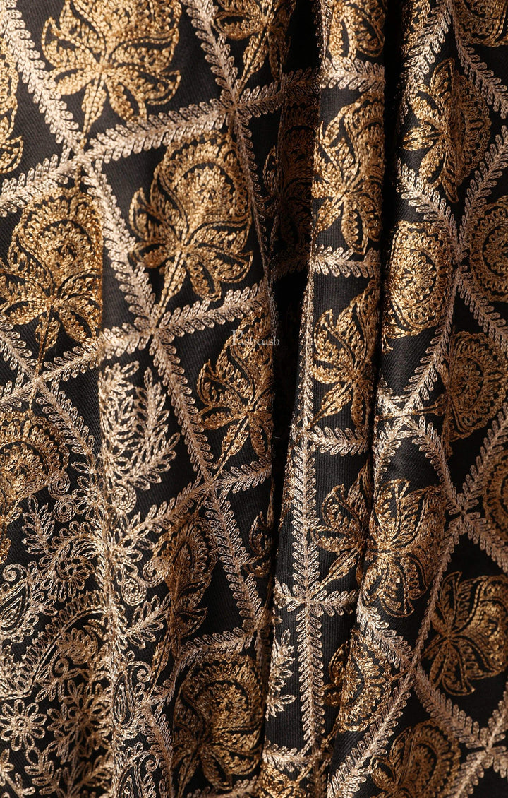 Pashtush India 70x200 Pashtush Womens Fine Wool Stole with Nalki Embroidery, Black