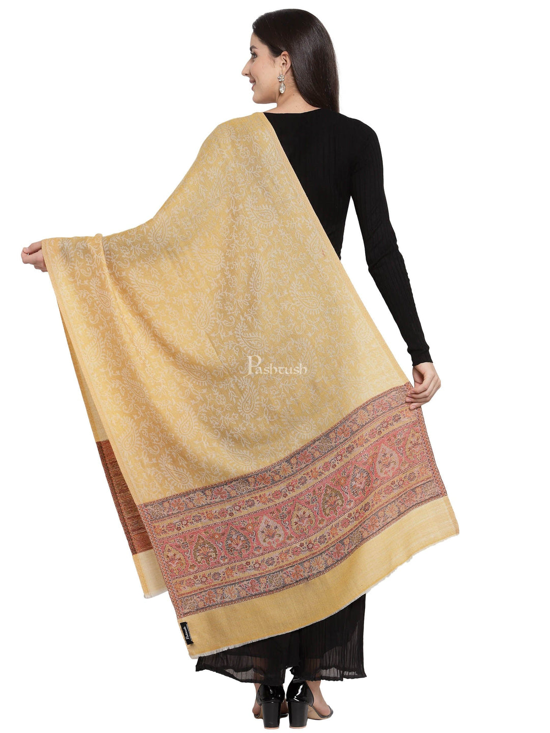 Pashtush India Womens Stoles and Scarves Scarf Pashtush Womens Fine Wool Stole With Palla Weave, Soft, Warm And Light Weight