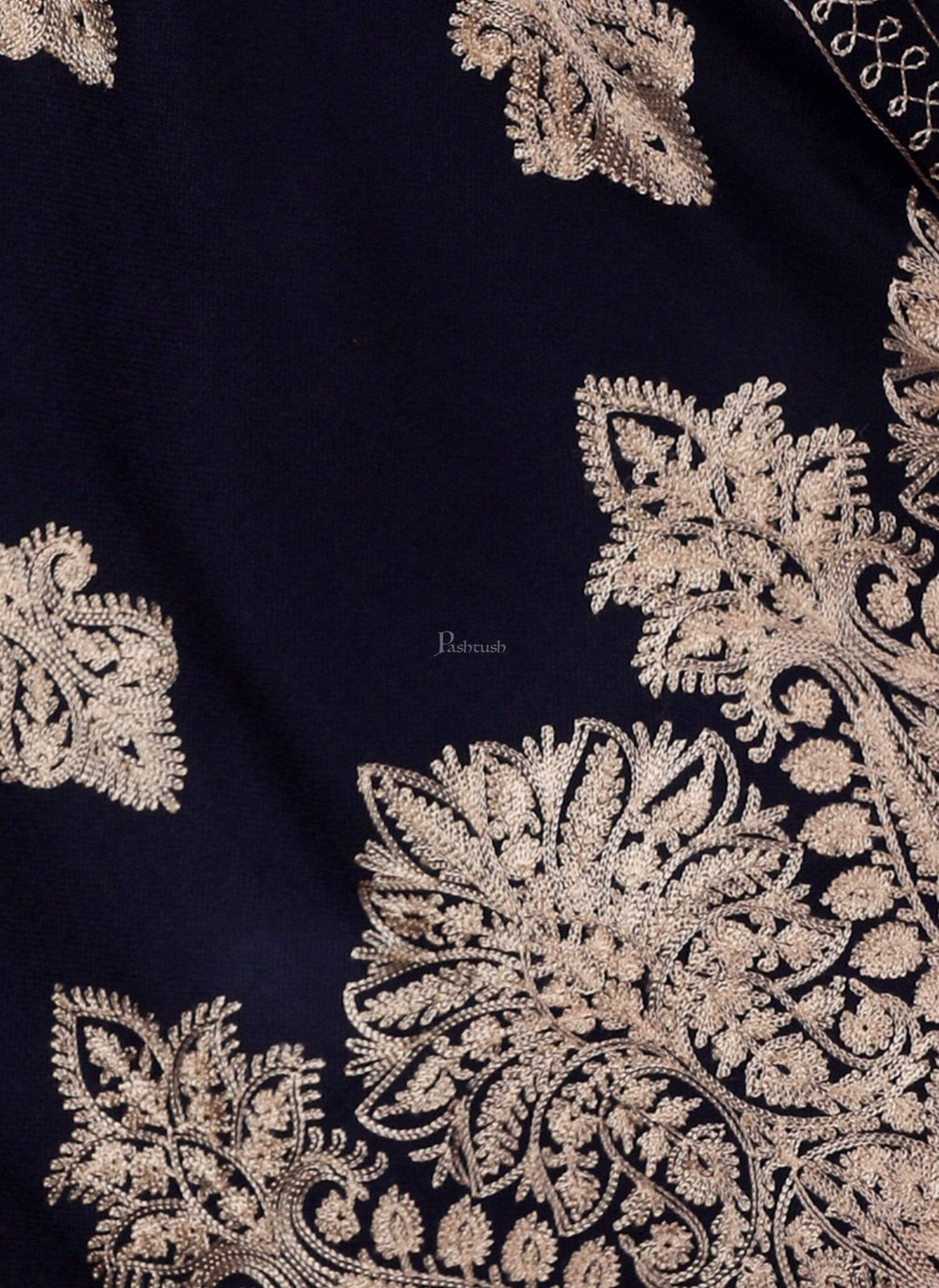Pashtush Store Stole Pashtush Womens Fine Woollen, Silky Nalki Embroidery Needlework Stole, Midnight Blue