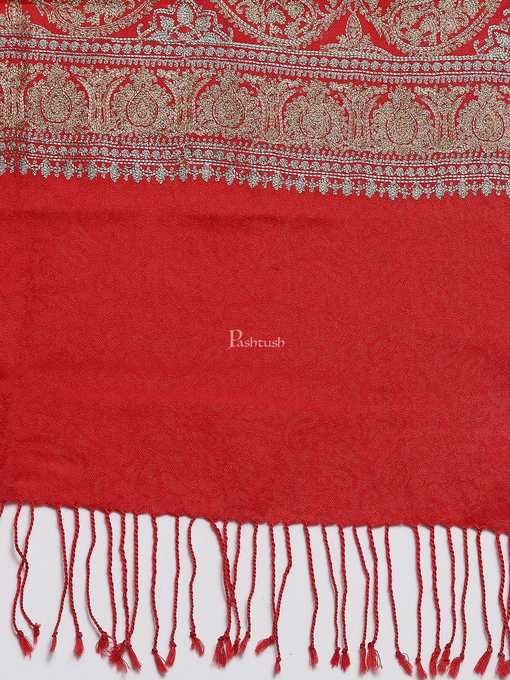 Pashtush India Womens Stoles and Scarves Scarf Pashtush Womens Fine Woollen, Silky Thread Nalki Embroidery Stole