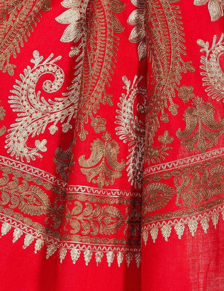Pashtush India 70x200 Pashtush Womens Fine Woollen, Silky Thread Nalki Embroidery Stole, red