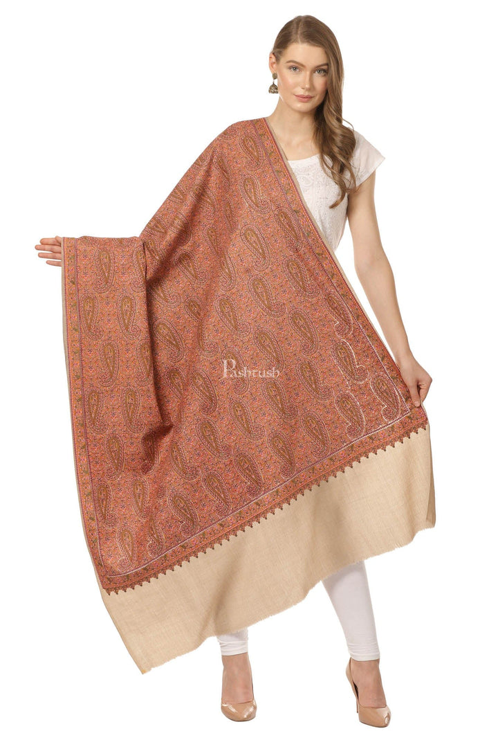 Pashtush India Womens Shawls Pashtush Womens Fineembroidery Shawl With Silk Thread Embroidery
