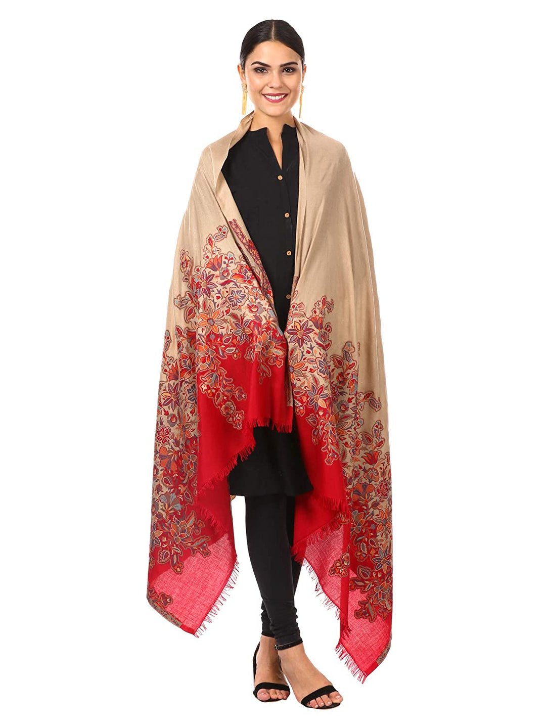 Pashtush Womens Floral Jacquard Shawl, Faux Pashmina Floral