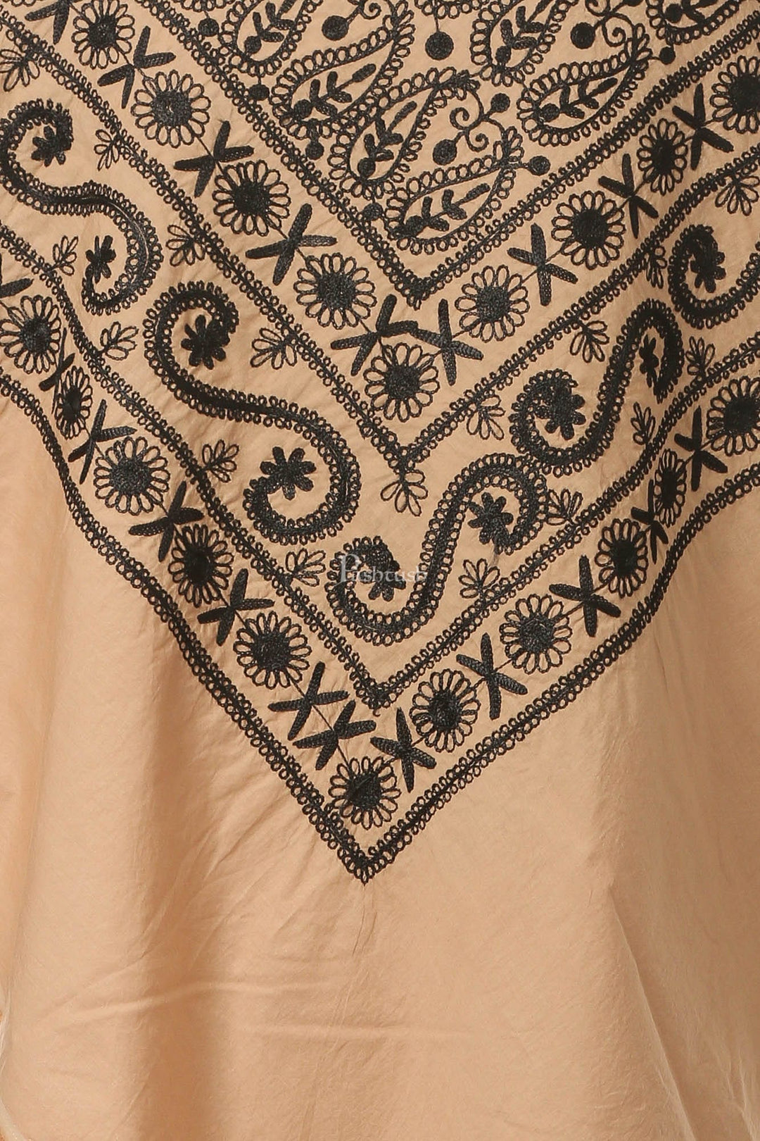 Pashtush India Womens Cape Pashtush Womens Hand Embroidered Kaftan Square Shawl, With Aari Embroidery, Cotton.