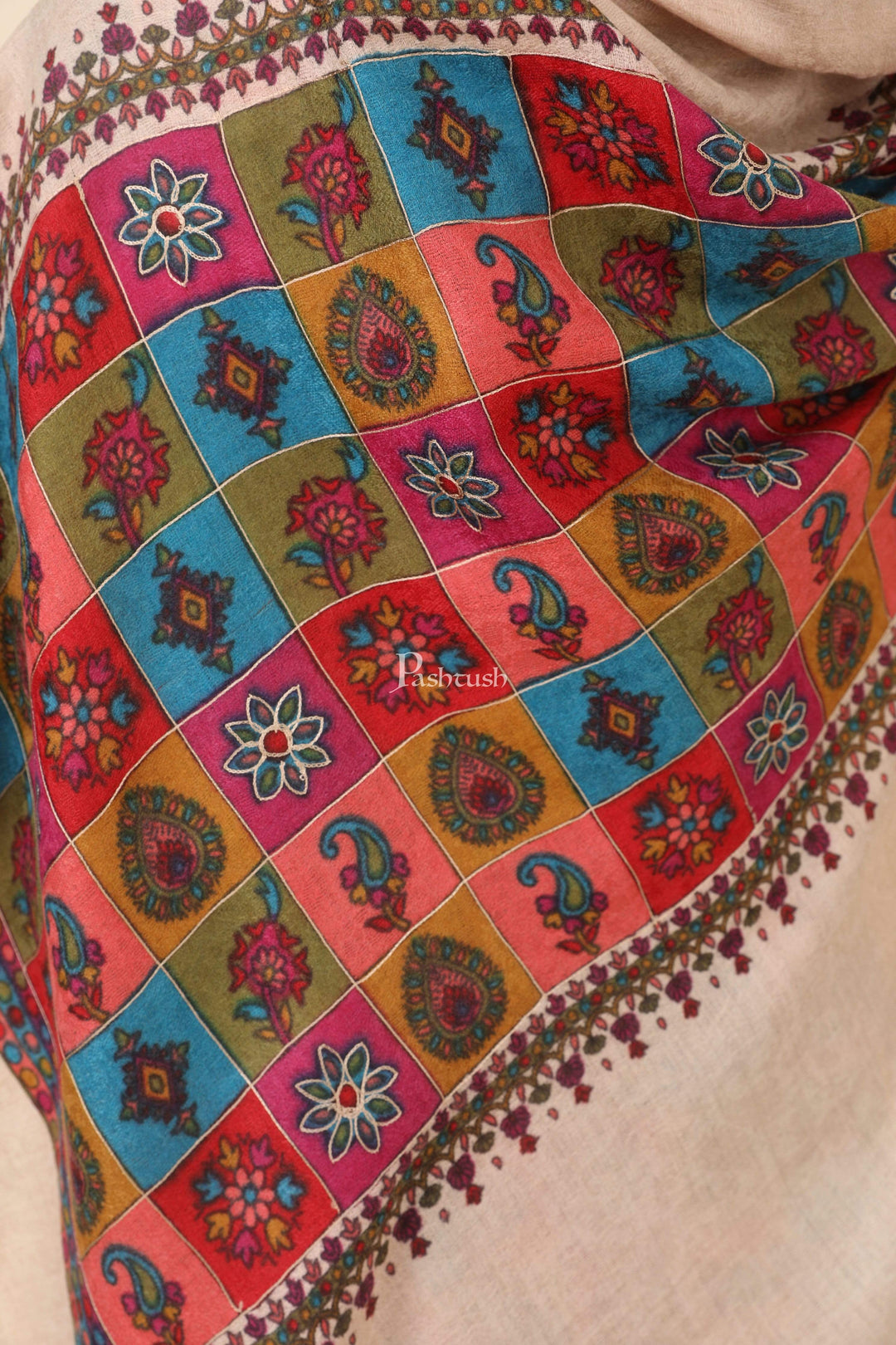 Pashtush India 114x228 Pashtush Womens Hand Embroidered Kalamkari Shawl, Fine Wool