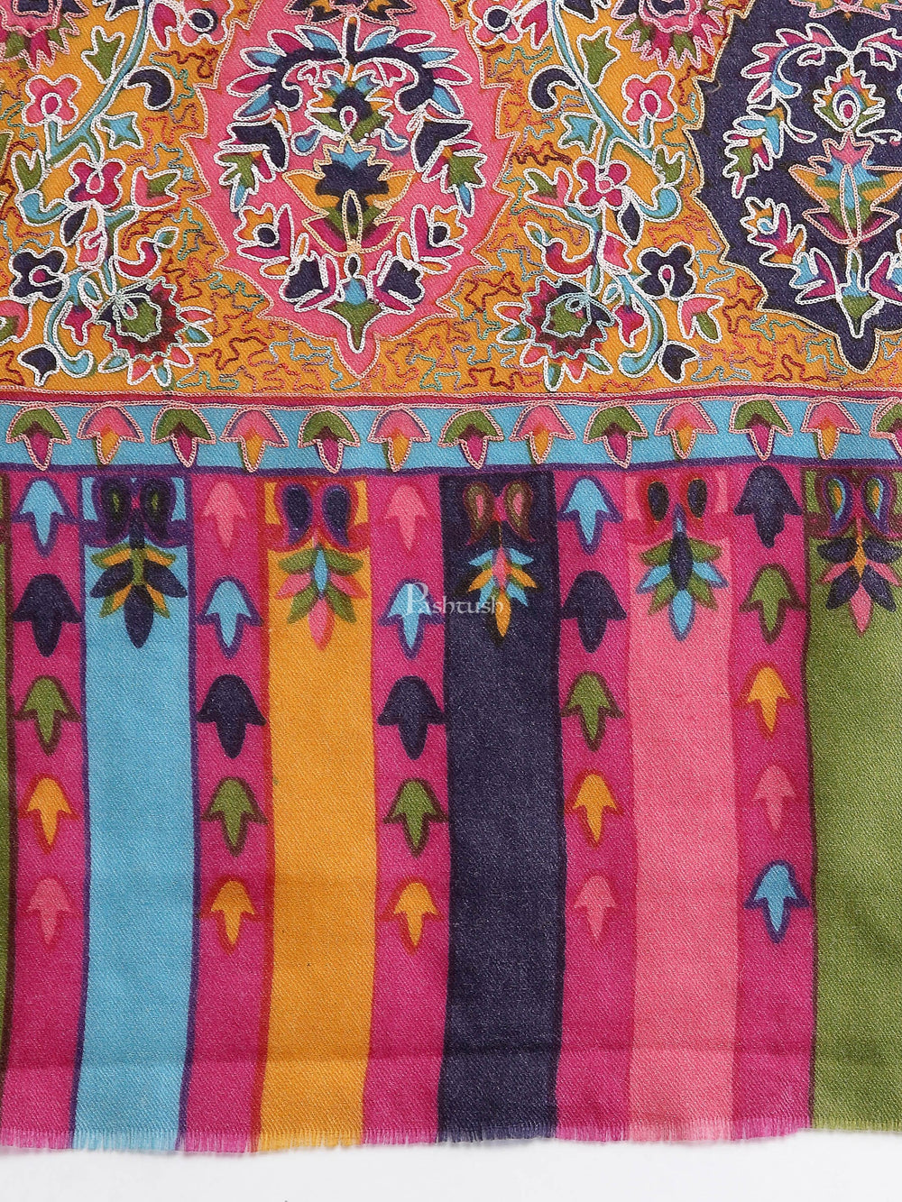 Pashtush India Womens Shawls Pashtush Womens Hand Embroidered Kalamkari Shawl, Fine Wool