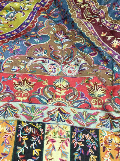 Pashtush India Stole Pashtush Womens Hand Embroidered Kalamkari Stole, Hand Painted Scarf Stole, 100% Pure Wool.