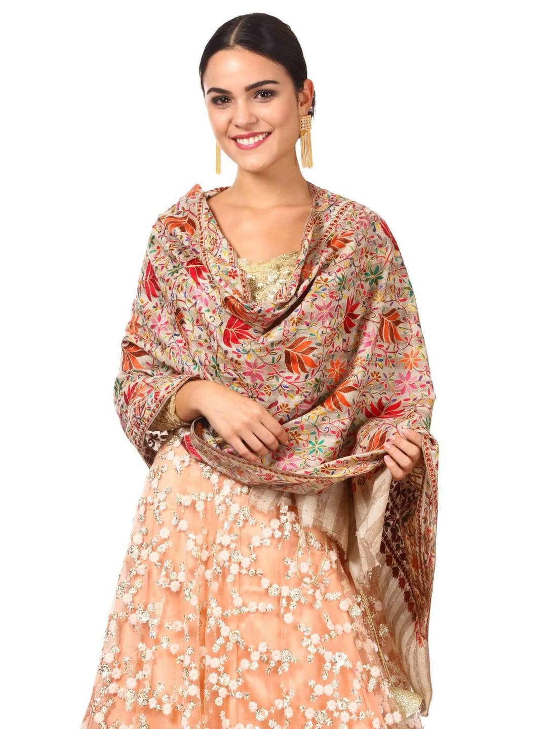 Pashtush Womens Hand Embroidery Nalki Stole, Multicoloured