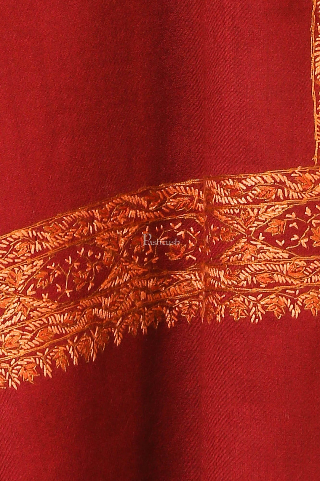 Pashtush India Womens Shawls Pashtush Womens Hand Embroidery Shawl, Border Design With Fine Needlework, Pure Wool Shawls - Maroon