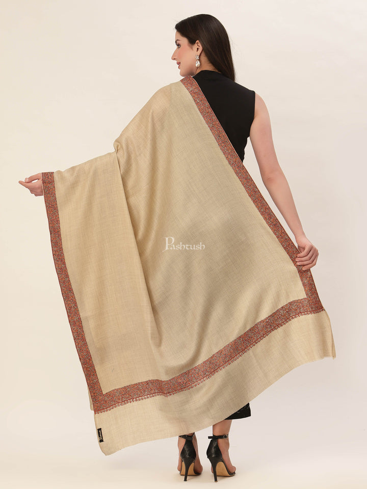 Pashtush India Womens Shawls Pashtush Womens Hand Embroidery Shawl, Fine Wool Shawls, Beige