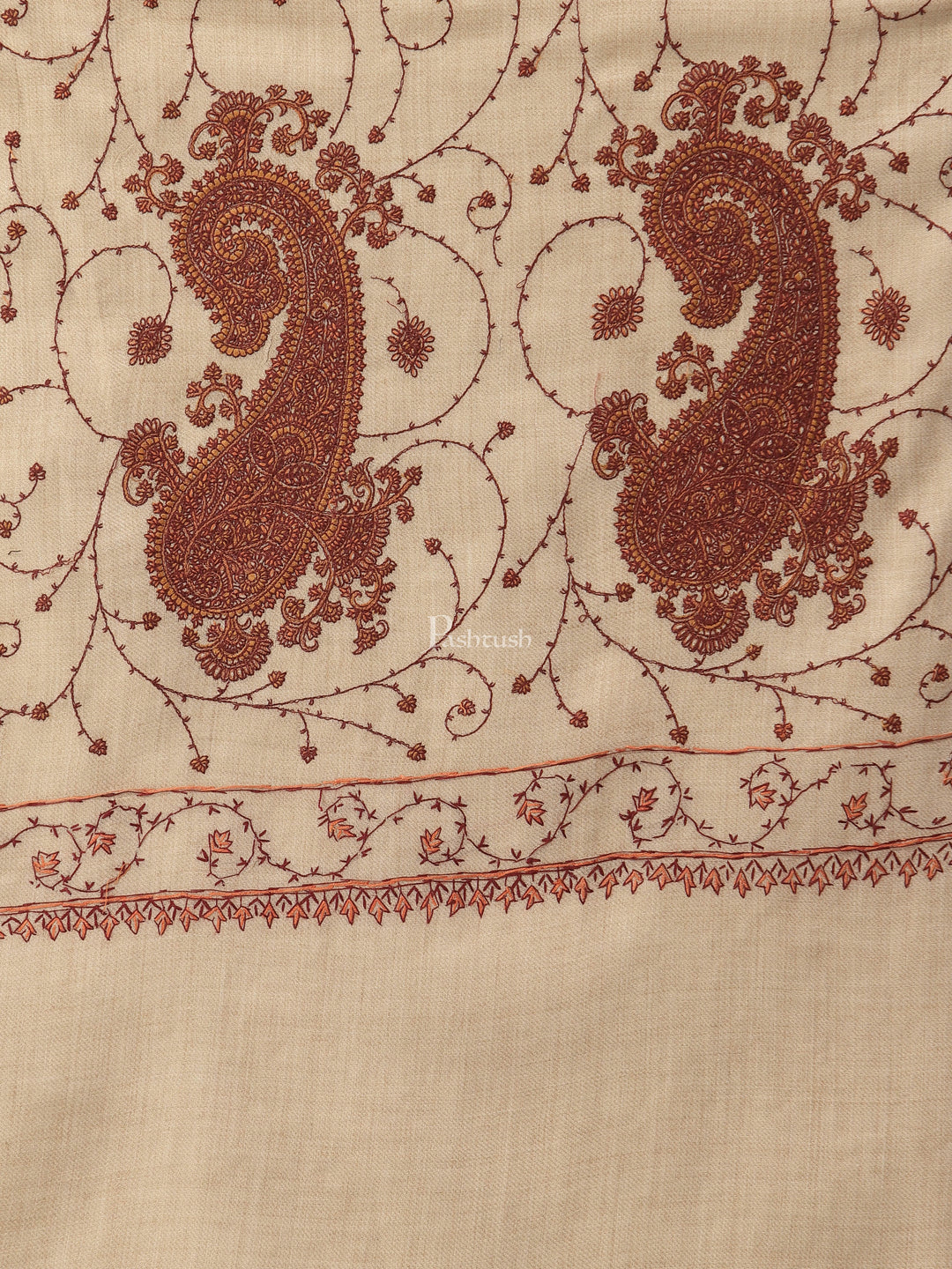 Pashtush India Womens Shawls Pashtush Womens Jaal Embroidery Shawl, Large Size, Taupe