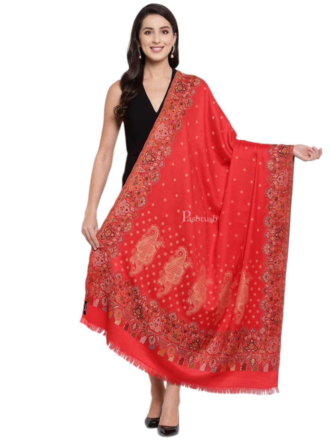 Pashtush India Womens Shawls Pashtush Womens Jamawar Shawl, Soft Faux Pashmina Red