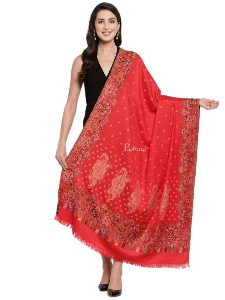 Pashtush India Womens Shawls Pashtush Womens Jamawar Shawl, Soft Faux Pashmina Red