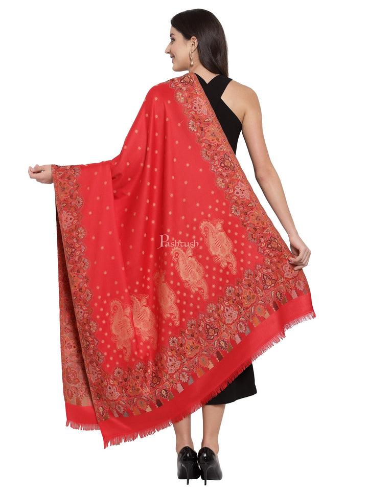 Pashtush India Womens Shawls Pashtush Womens Jamawar Shawl, Soft Faux Pashmina Red