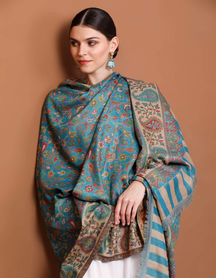 Pashtush India 100x200 Pashtush Womens Kaani Shawl, Faux Pashmina, Soft and Warm, paradise blue
