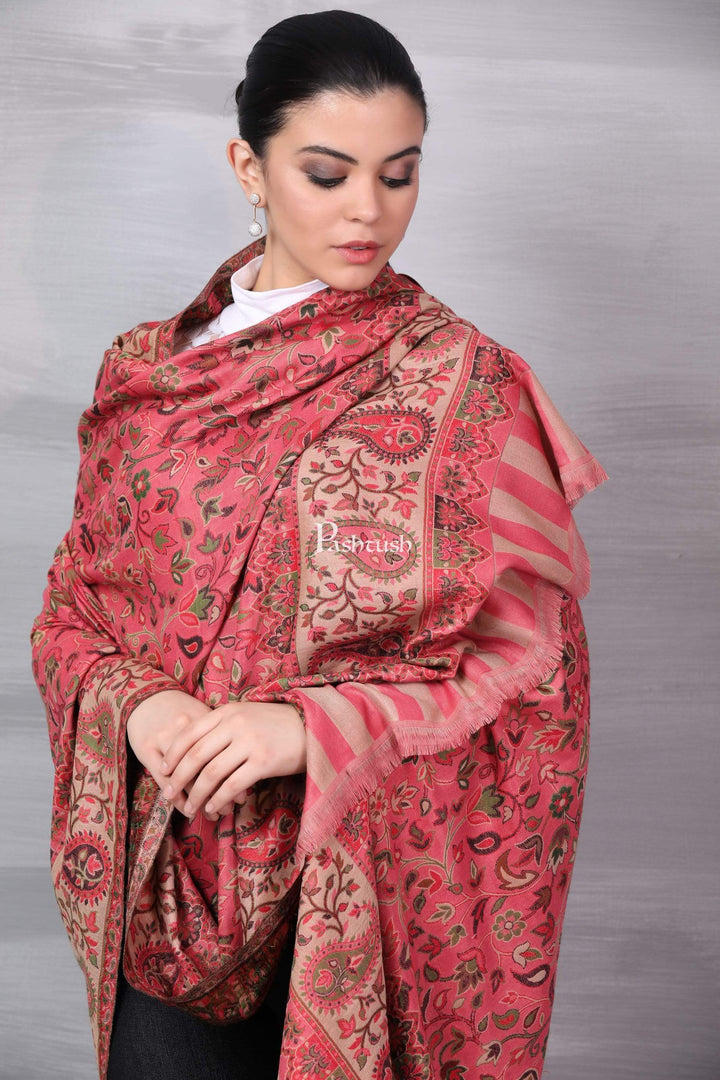 Pashtush India 100x200 Pashtush Womens Kaani Shawl, Faux Pashmina, Soft and Warm, Pink