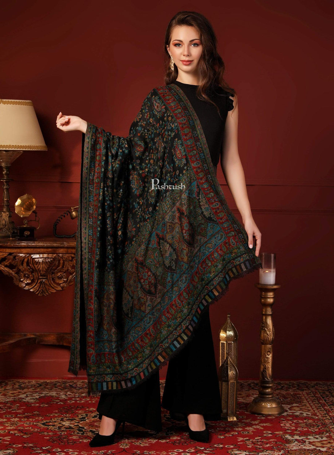 Pashtush India 100x200 Pashtush Womens Kaani Shawl, Multi-Colored Weave, Pure Wool, Woolmark Certificate