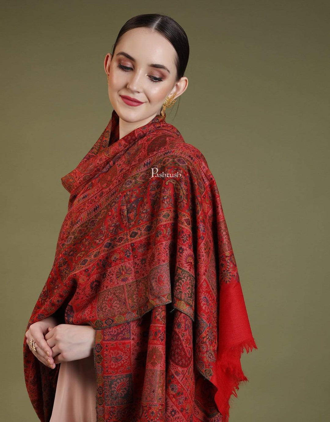 Pashtush India 100x200 Pashtush Womens Kaani Shawl, Pastel Coloured Weave, Pure Wool, Woolmark Certificate