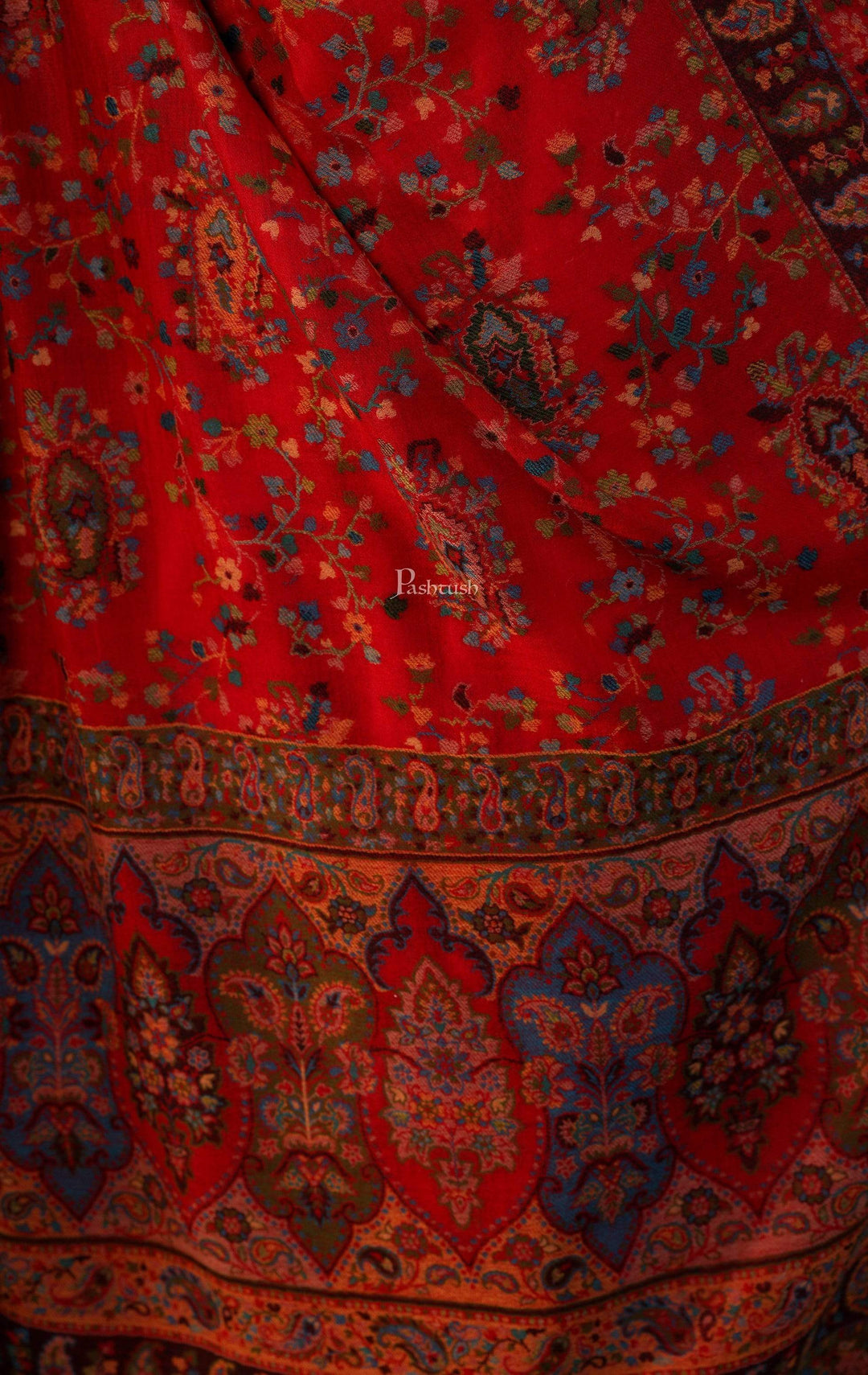 Pashtush India 100x200 Pashtush Womens Kaani Shawl, Pure Wool, Woolmark Certificate, Scarlet Red