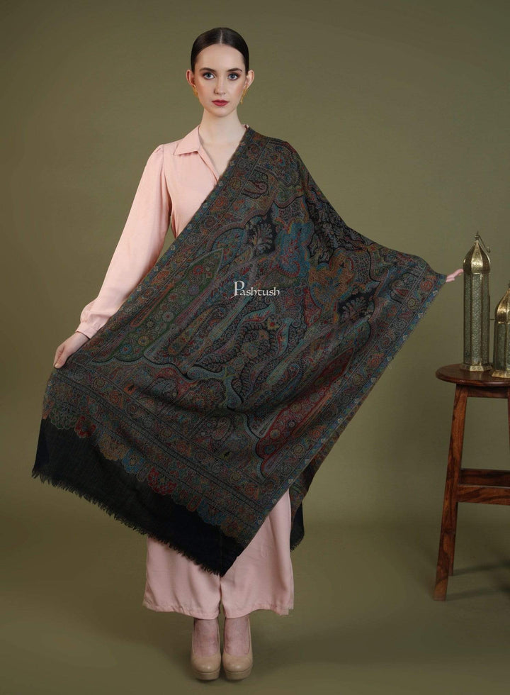 Pashtush India 70x200 Pashtush Womens Kaani Weave Stole, 100% PURE WOOL WITH WOOLMARK Certificate