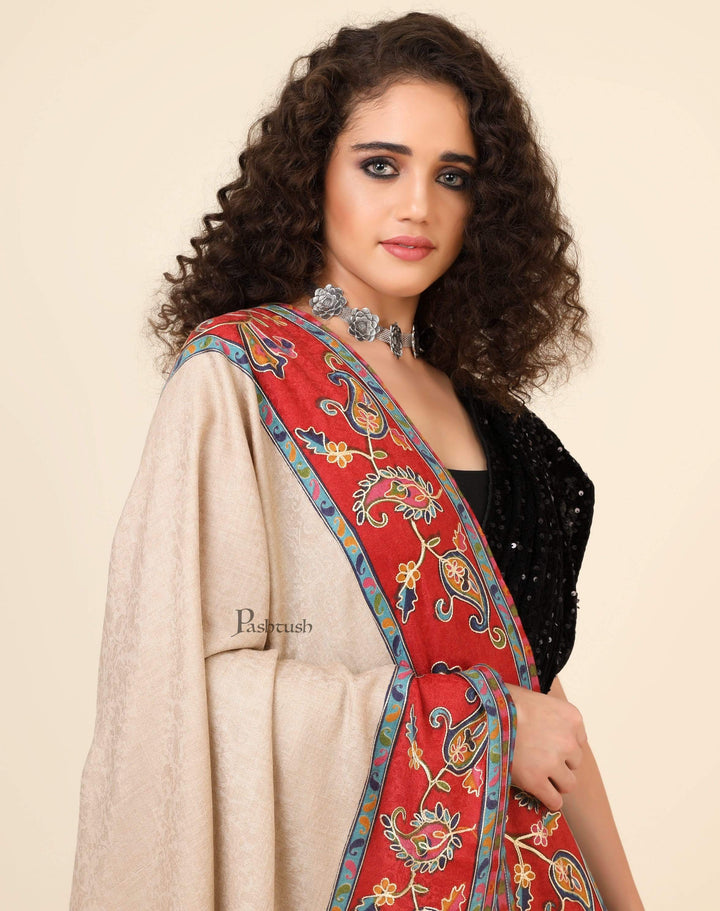 Pashtush India 114x228 Pashtush Womens Kalamkari Embroidery Shawl, Fine Wool Shawls, Medium