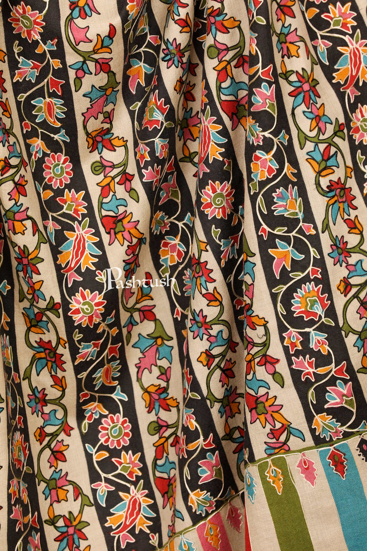 Pashtush Store Shawl Pashtush Womens Kalamkari Outline Embroidery Shawl, Kaani Painted Design