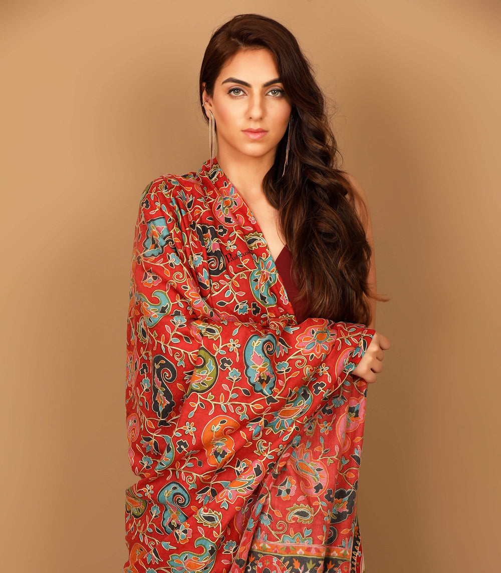 Pashtush Store Shawl Pashtush Womens Kalamkari Outline Embroidery Shawl, Multicoloured