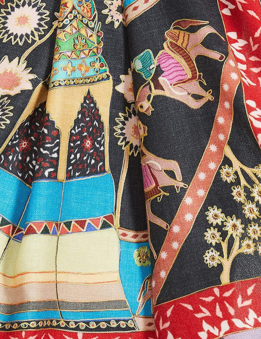 Pashtush India 100x200 Pashtush Womens Kalamkari Shawl, Multicoloured, With Outline Embroidery, 100% Pure Woolmark Certified