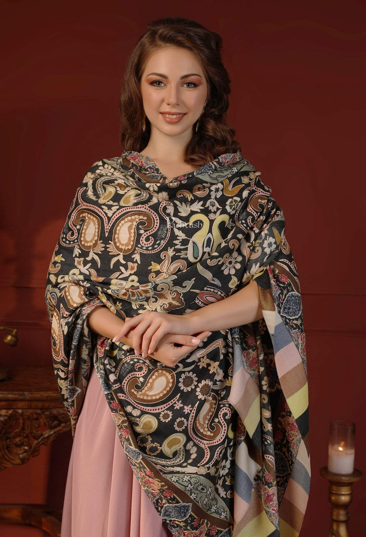 Pashtush India 100x200 Pashtush Womens Kalamkari Stole, Hand Embroidery, 100% Pure Wool (Woolmark Certified)