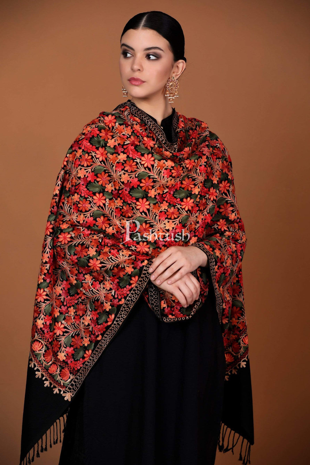 Pashtush India 70x200 Pashtush Womens Kashmiri Aari Embroidery Stole, Soft and Warm