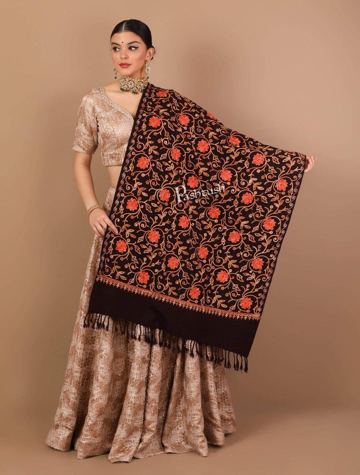 Pashtush India 70x200 Pashtush Womens Kashmiri Aari Embroidery, Woollen Stole