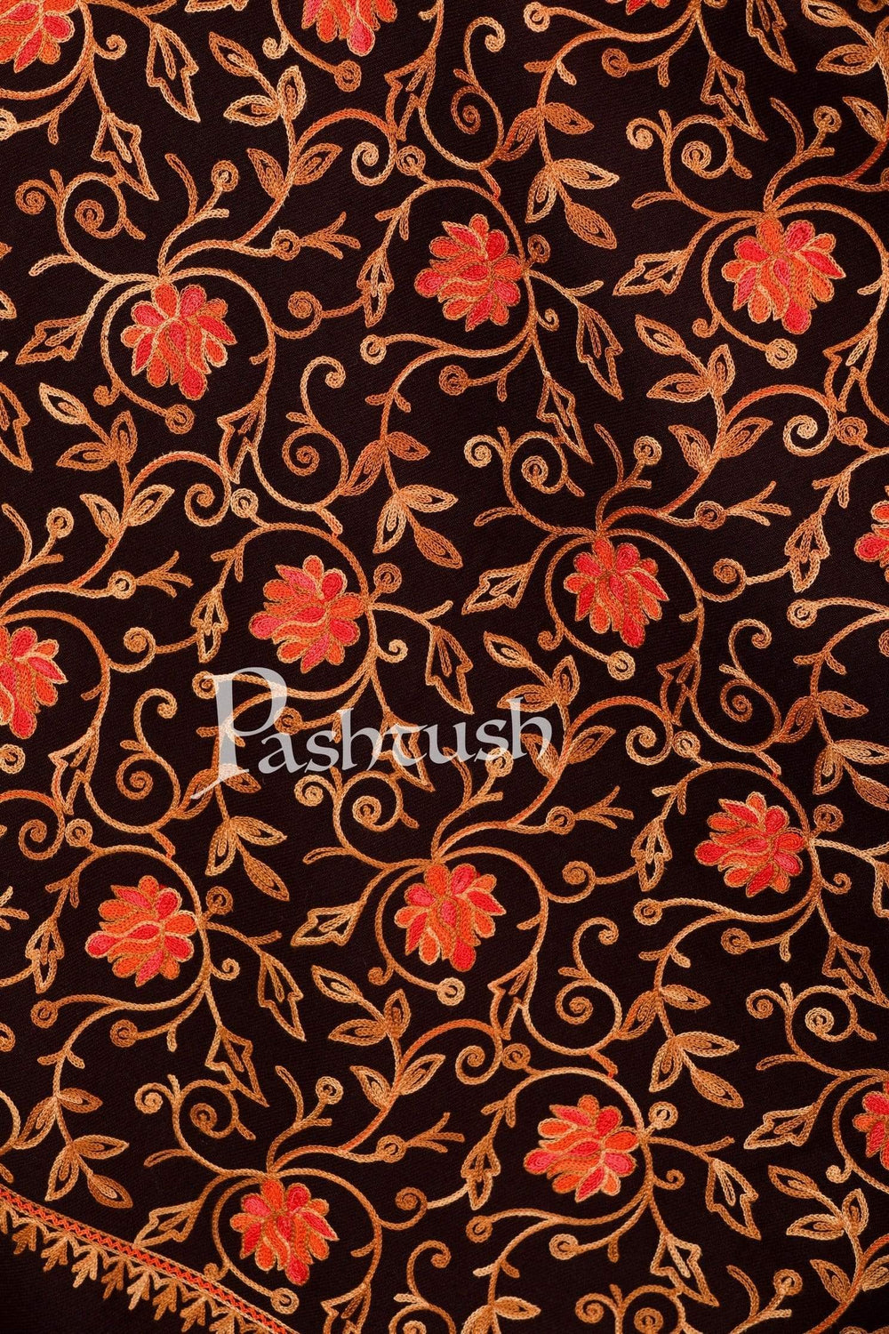 Pashtush India 70x200 Pashtush Womens Kashmiri Aari Embroidery, Woollen Stole