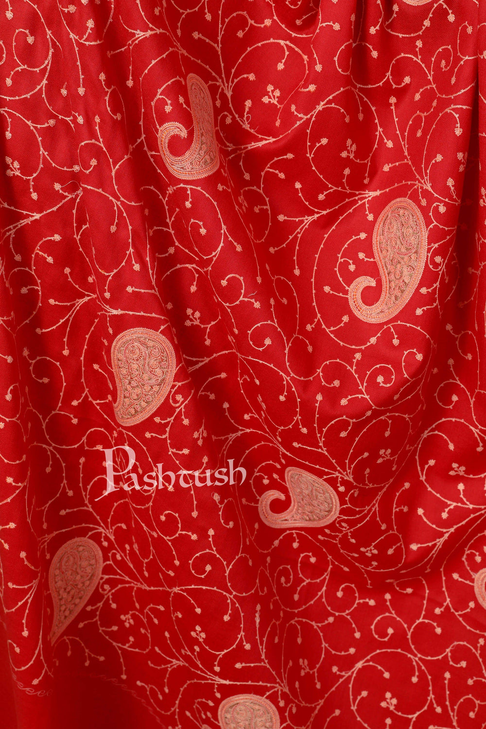 Pashtush India Shawl Pashtush Womens Kashmiri Embroidery Jaal, Fine Wool, Scarlet Red