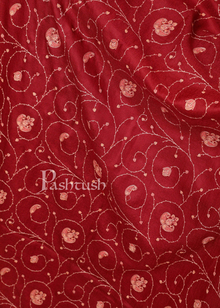 Pashtush India Shawl Pashtush Womens Kashmiri Embroidery Jaal Stole, Fine Wool, Maroon
