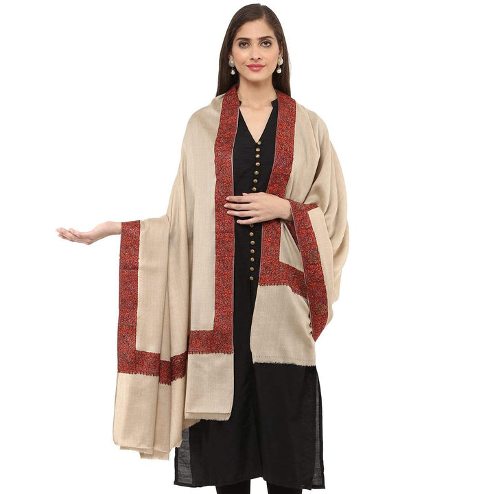 Pashtush India 100x200 Pashtush Womens Kashmiri Embroidery Shawl, 100% Pure Wool Shawls, Taupe