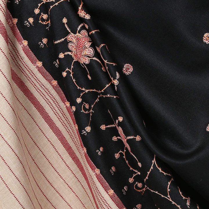Pashtush Store Shawl Pashtush Womens Kashmiri Embroidery Shawl, Black, Warm Wool, Traditional Design