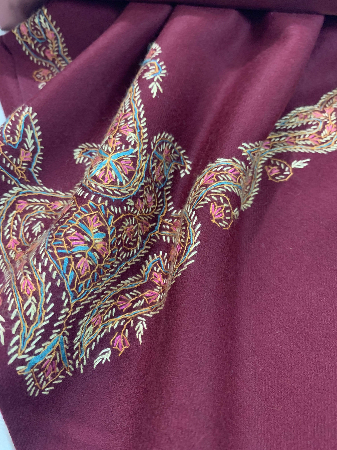 Pashtush Womens Embroidery Shawl, Border Design, 100% Pure Wool Shawls