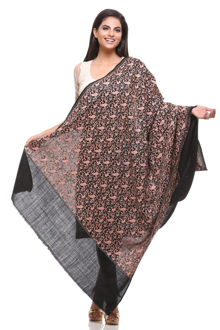 Pashtush India 100x200 Pashtush Womens Kashmiri Embroidery Shawl, Heavy Design, Silk Thread Needlework, Black