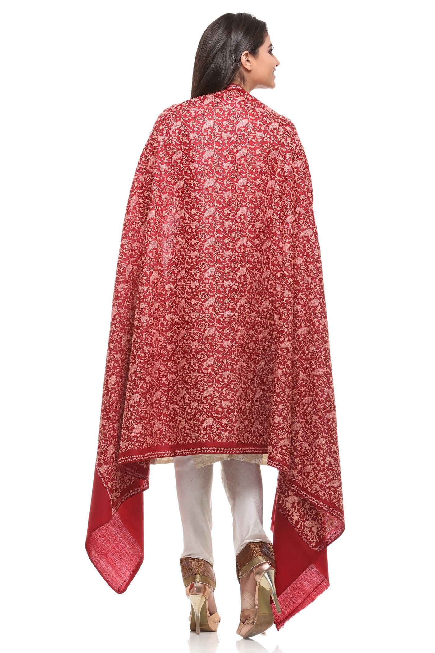 Pashtush India Shawl Pashtush Womens Kashmiri Embroidery Shawl, Heavy Design, Silk Thread Needlework, Maroon