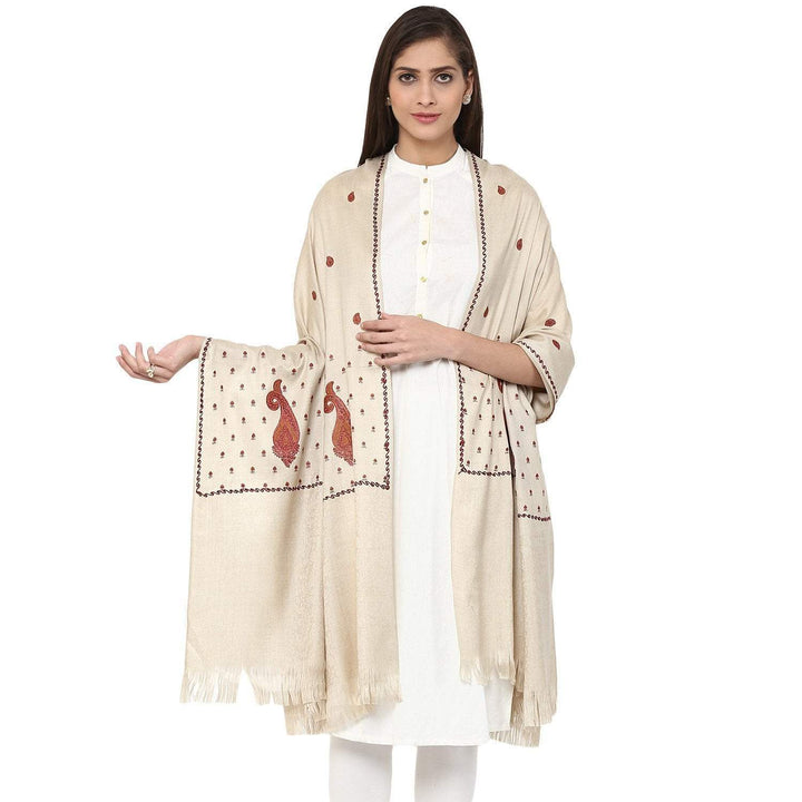 Pashtush Womens Embroidery Shawl, Light Weight And Warm, white
