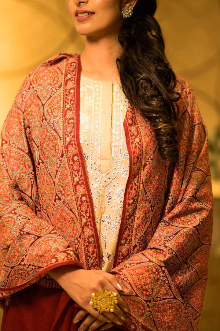 Pashtush India 100x200 Pashtush Womens Kashmiri Embroidery Shawl, Maroon